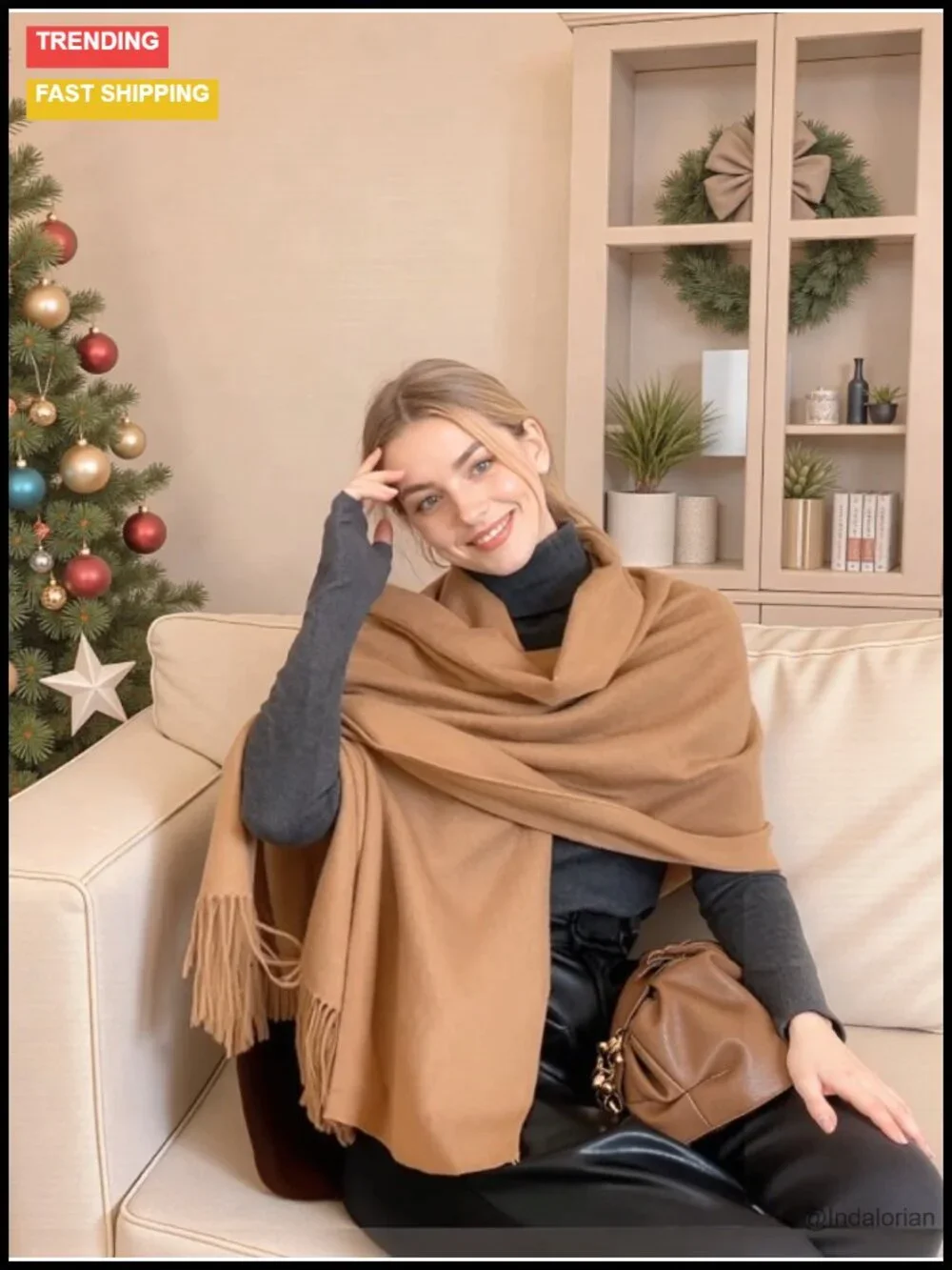 Luxurious Cashmere-Like Fringed Wrap Scarf Oversized Shawl